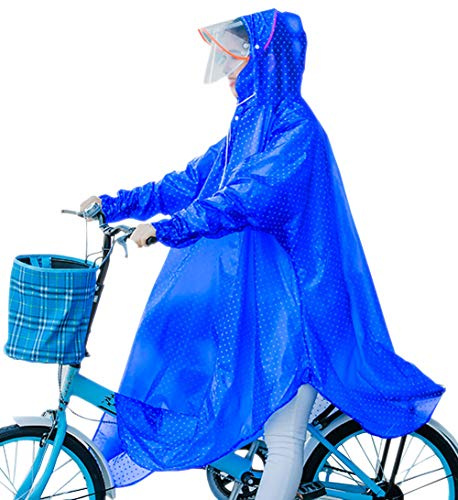KM Outdoor&Sports Waterproof Bicycle Raincoat Sleeved Bicycle Cycling Adult Thicker Reusable Transparent Sleeved Poncho (Blue, XXL)