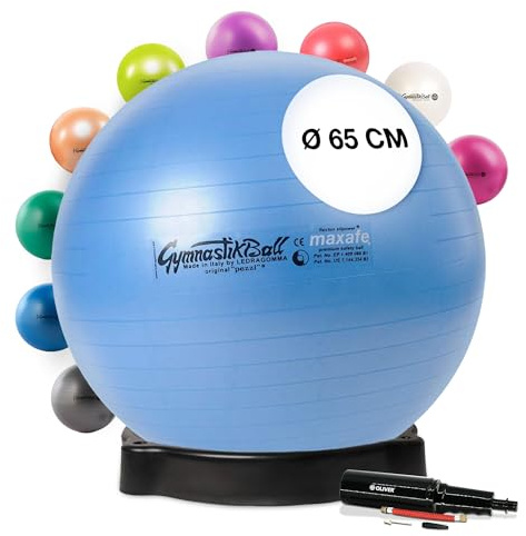 PEZZI Gymnastikball Maxafe mit Ballschale und Pumpe | Sitzball mit Burst-Proof-System, belastbar bis 400 kg, für Therapie, Sport und Büro