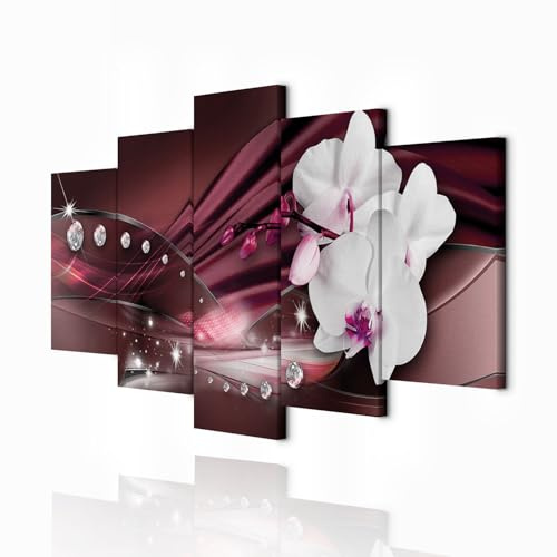 decomonkey Wandbilder Orchidee 200x100 cm 5 Teilig Leinwandbilder Wanddeko | Bild auf Leinwand, Kunstdruck, Wohnzimmer, Wanddekoration, Blumen, Abstrakt