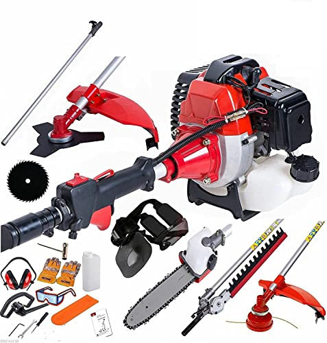 52cc 5 in 1 Multi Function Garden Tool Petrol Strimmer Hedge Cutter Chainsaw Trimmer Pruner & Extension Pole Recoil start