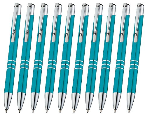 Libetui 10 Stück türkise Kugelschreiber hochwertige Metallkugelschreiber blauschreibend Großraummine Blau nachfüllbare Kulis Metall Türkis