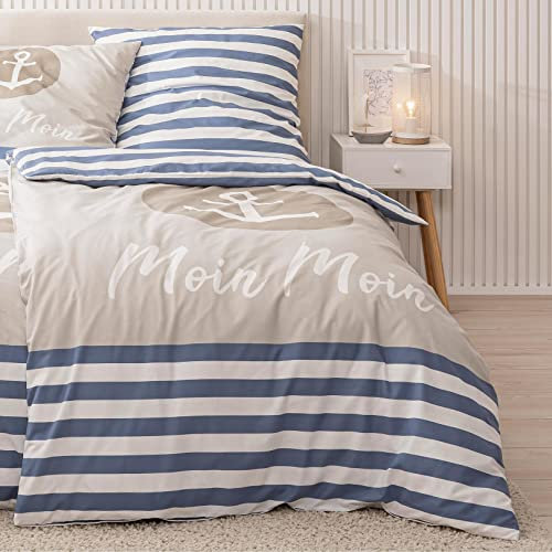 termana TRAUMHELDEN Anker Bettwäsche 135x200 · Bettwäsche-Set · Moin Moin · 1 Kissenbezug 80x80 + 1 Bettbezug 135x200 cm - 100% Baumwolle · 2-teilig