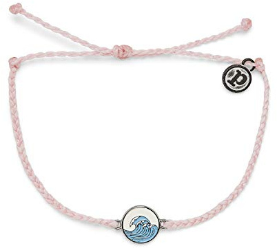 Pura Vida Silver Make Waves Bracelet - 100% Waterproof, Adjustable Band - Plated Brand Charm, Baby Pink