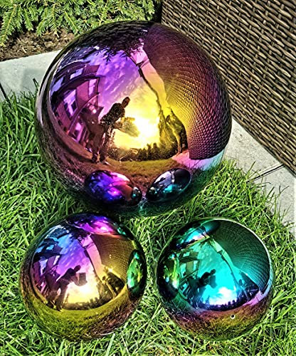 Jürgen Bocker Gartenambiente Dekokugel Rainbow poliert 3er Set 40-20-20 cm aus Edelstahl Kugel Dekorationskugel Gartenkugel