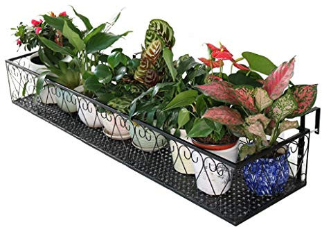 Contenants et accessoires pour plantes Balcon garde-corps porte-fleurs noir Pot de fleurs garde-corps en fer forgé Support de fleurs mural Support de pot de plante Étagère multifonctionnelle Accessoir
