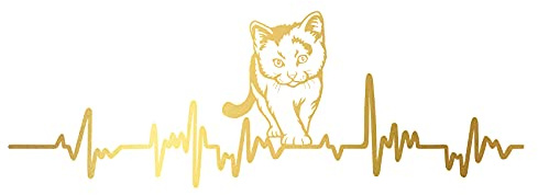 Aufkleber Herzschlag Tiere Breite 27cm Lifeline Heartbeat Deko Sticker Selbstklebend für Auto Kühlschrank Laptop Autoaufkleber K150 (Gold, 17 Katze)
