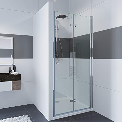 Duschtür IMPTS 75cm Falttür Rahmenlos Duschabtrennung Nische Duschkabine Sicherheitsglas Nischentür Dusche Höhe 185cm