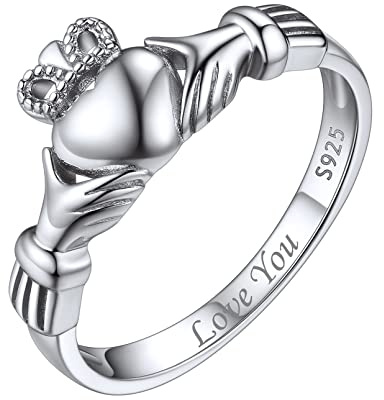 ChicSilver Bague Claddagh Prénom Gravé Femme Argent 925 Anneau Bague 57 pour Maman