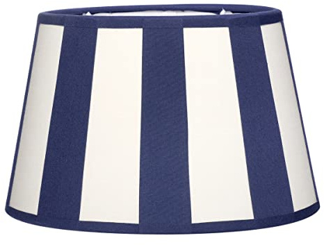 Brillibrum Design Lampenschirm gestreift Tischlampenschirm mit Streifenmuster für E14 Lampenfassung E27 Streifen Design Tischleuchte oval rund Stoff (Oval: 26x16x17cm, Blau - Creme)