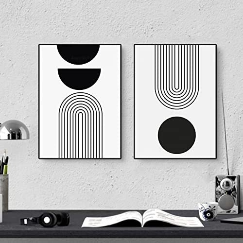 Abstract Poster Set of 2 Wall Pictures Black White Pictures Set Modern Canvas Living Room Art Line Wall Poster Without Frame Bedroom Decor (40 x 50 cm)