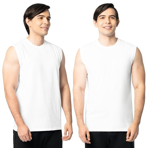 Fruit of The Loom Men's Eversoft Cotton Sleeveless T Shirts, Breathable & Moisture Wicking with Odor Control, Sizes S-4X, Muscle-2 Pack-White, X-Large