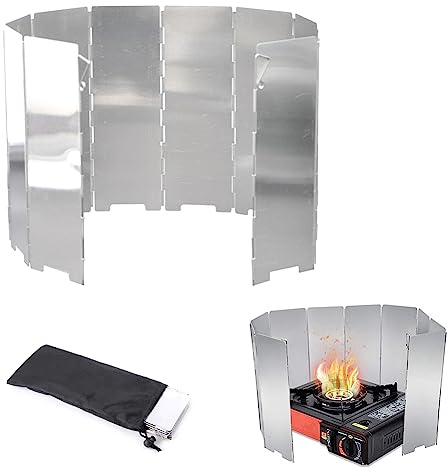 Campingkocher Windschutzscheibe, Faltbar Aluminium Windschutz, Faltbarer Windschutz für Gaskocher,10 Platten Aluminium Windschutzscheibe für BBQ Picknick Camping Ausrüstung