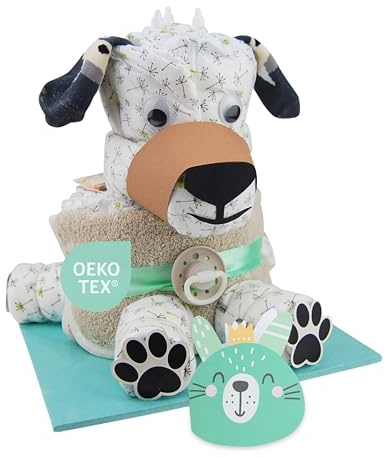 myBambini ® Torta di pannolini cane con muso amante degli animali - bambini e bambine - neutro unisex - regalo per la nascita - baby shower - bambino - prodotti per bambini - acquista torta