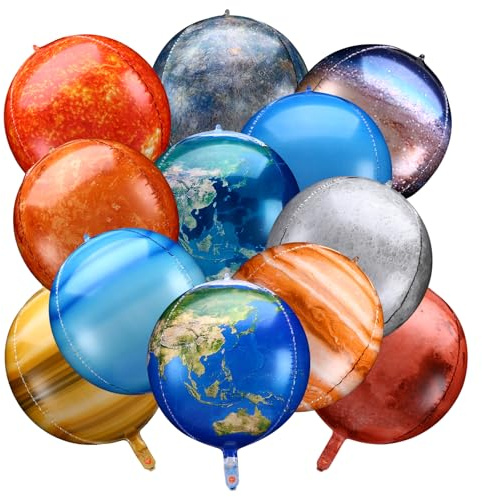 12 Stücke Weltraum Kindergeburtstag Deko Folienballons sonnensystem ballons,4D Helium Ballons,Weltraum Sonne Venus Erde Mond Mars Jupiter Saturn Uranus Neptun