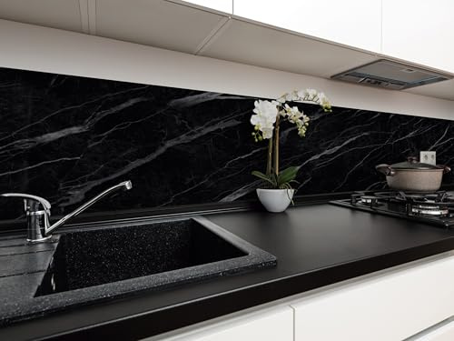 CAMELEO Crédence cuisine adhésive vinyle, imitation Marbre noir, 200 x 40 cm - Convient aussi comme adhésif décoratif pour meuble - résistant et imperméable