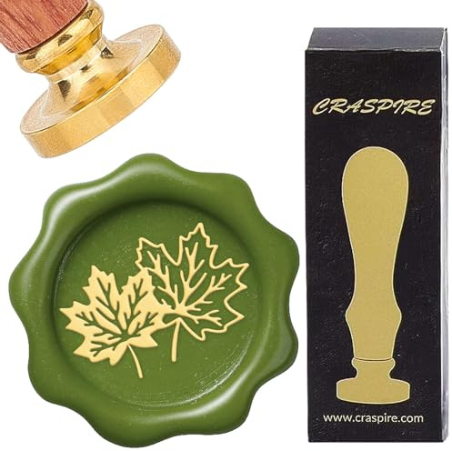 CRASPIRE Sello de Cera de Hoja de Arce Sellos de Cera de Sellado Vintage de 25 mm Cabezal de Latón Extraíble con Mango de Madera para Bodas Navidad Año Nuevo Sobres Invitaciones Embalaje de Regalo