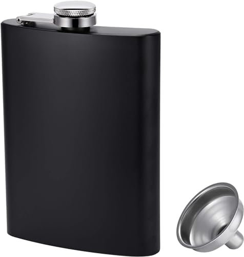 MEGAROOM Hip Flask 8oz – Stainless Steel Flask for Men and Women – Leakproof and Portable Alcohol Container (Black)
