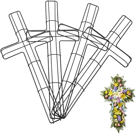 MAGICLULU 16 Inch Cross Metal Wreath Frame, 4 Pack Rust-Resistant Wire Floral Form for Flowers Crafts, Easter Front Door, Christian Religious Church, Wedding, Garden, Outside Hanging Decor, Black