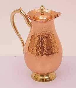 SATYA EXPORTS SATYAEXPORTS Maharaja-Trinkgeschirr aus reinem Kupfer, Krug und Becher mit Deckel, Kupfer-Wasserkrug, Fassungsvermögen: 2 Liter