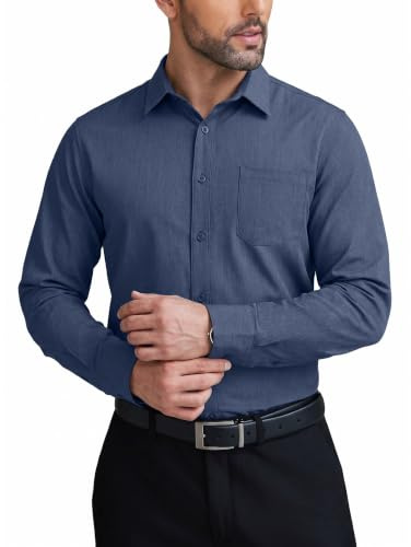 COOFANDY Herrenhemden, knitterfrei, langärmelig, Knopfleiste, formelles Business-Hemd, Denim Blau, 4X-Groß