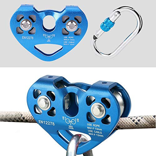 RiToEasysports Doppelwelle, Doppelrolle, Klettern, Rettung, Luftarbeit, Lager, 25 KN, Hocheffiziente Lager, AluminiumLegierung, O-Form, Karabiner, Doppelrolle, Klettern für Klettern
