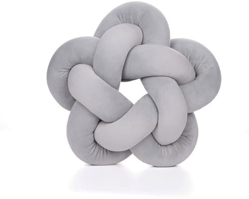 champracer Knotenkissen, geflochtenes Seitenschläferkissen, Sternen Knoten Kopfkissen Geknotetes Dekoratives Kissen, Dekoratives Kissen für Sofa, Bett, Dekorativ, Knotenkissen (Hellgrau)