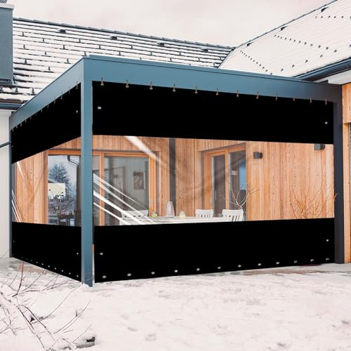 Ezcasch 2.5x3m Plane mit Ösen Wasserdicht Transparent Outdoor 0.45mm Plane Durchsichtig Winddicht Pavillonplane Klarsicht Schutzplane für Pergola Veranda Gazebo (Höhe x Breite, Schwarz)