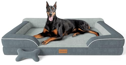 CWAWZ Orthopädisches Hundebett für große Hunde,135x107cm XXLHundebett mit Knochenspielzeug, Kühlender Memory Foam Waschbar Hundesofa, Wasserdicht rutschfest Großes Hundesofa,Dunkel Grau