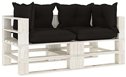 YUHI-HQYD Garten-Palettensofa,Entspannungssofa,Terrassen-Sofa,Garten-Sofa,Heimdekoration,Lounge-Sofa,Freizeit im Freien,für Büros,Salons,Lounges,Empfangsräume,2-Sitzer mit schwarzen Kissen Holz