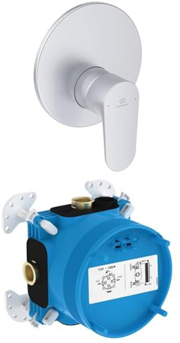 Set aus Ideal Standard A7349SI Cerafine O Brausearmatur Unterputz für 1 Funktion, Dusche Einhebelmischer Duscharmatur, Silber (Silver) + Ideal Standard A1000NU EASY-Box Unterputz-Bausatz