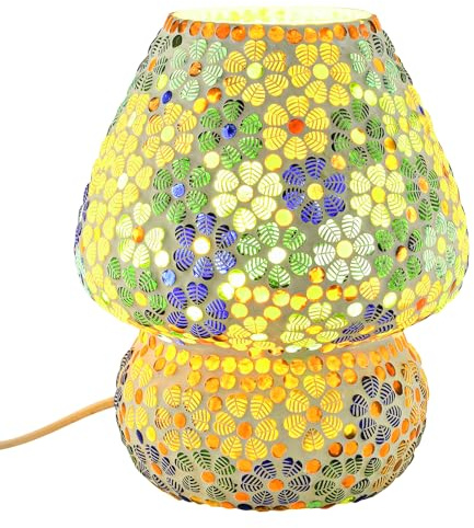 Marrakesch Boho Deko Tischlampe Nachttischlampe | Deko Aesthetic Tischleuchte Lampe Wohnzimmer Schlafzimmer & Kinderzimmer | Moderne Tischleuchte Aubina aus Mosaik (Aubina -3-)