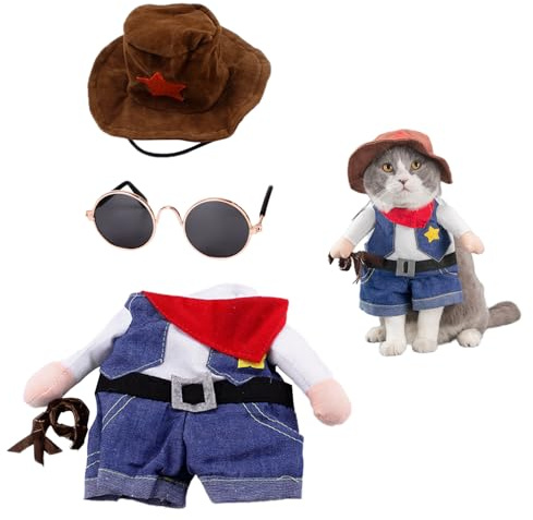 Funny Cowboy Costume with Glasses - Stand-Up Pet Hoodie, Black