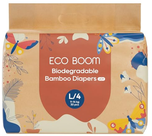 ECO BOOM Bamboo Viscose Baby Diapers, Size 4, 30 Count, Soft & Absorbent Disposable Diapers for Sensitive Skin, Breathable Leak Protection, Eco-Friendly Paper Packaging