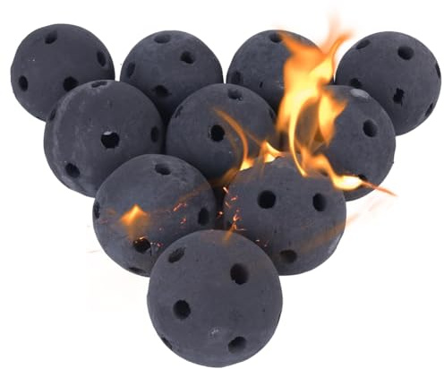 Junterone - Bolas de fuego huecas de cerámica, juego de 15 piedras de fuego redondas para chimeneas o accesorios para chimeneas interiores y exteriores