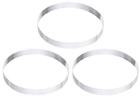sourcing map Lot de 3 anneaux à tartelettes en acier inoxydable perforés de 18 cm pour pâtisserie, dessert, mousse, gâteau rond anti-adhésif pour la maison, la cuisine, la nourriture, le fromage