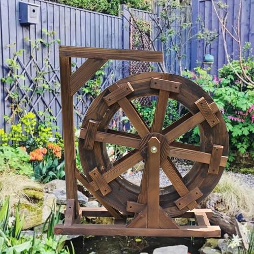 Fuente para Interiores y Exteriores Fuente Con Ruedas For Decoración De Jardín, Fuente De Agua, Diseño Autorrotativo, Estanque Ornamental Rústico Vintage De Madera, Decorativo For Jardín, Patio, Porch