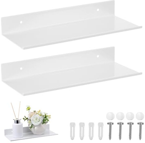 JIZZU 2 Pezzi Mensole Da Muro, Mensola Doccia Senza Foratura Metallico, Porta Bagnoschiuma Da Doccia, Mensola Cucina per Bagno, Soggiorno, Ufficio (Bianco)