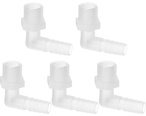 PATIKIL 5pcs Conector de Manguera, Codo en L de 10mm Rosca G a 10mm Púa Adaptador de Plástico Espiga Conexión para Tubería para Acuario Aire Agua Combustible Aceite Tubo, Translúcida