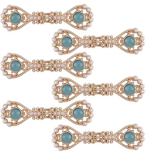 WANDIC Gold & Blau Umhang-Verschlüsse, 6 Paar Blumenverschlüsse Chinesischer Knoten Frosch Knöpfe Verschluss Vintage Nähen für Cheongsam Outfit Dekoration