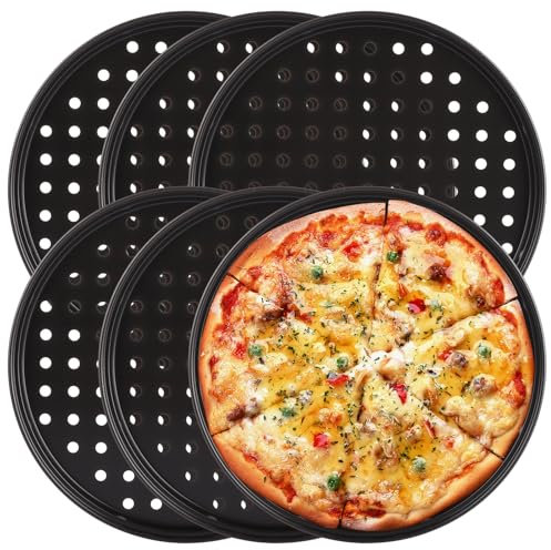 CYEER 6 Pcs Pizza Tray, 10 Inch Non-Stick Pizza Trays for Oven, Round Perforated Pizza Pans, Carbon Steel Pizza Baking Tray