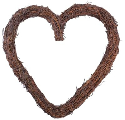 Wnvivi 30 cm Rattan-Kranzringe, Runde, Herzförmige, Mondförmige Weinrebenzweig-Kranzringe, Weinrebenkränze für DIY-Kranz-Bastelarbeiten (Herzform)