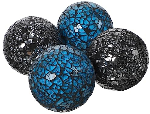 OSOLADY 4 Stück-Pack Mosaik Dekorative Glaskugeln Aus Glas Und Schaumstoff Runde Tischdekoration Für Zuhause Und Hochzeit Blau Schwarz