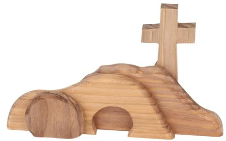 Gonetre Leeres Grabkreuz aus Holz, Osterdekoration, Grabstatuen-Set, hölzernes Ostergrab, Kreuz, Ornament, Jesus leeres Grab Dekor, Oster-Szene, Kreuzdekoration für Christen, Hauswand