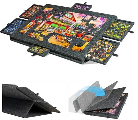 Tavolo puzzle da 1000 pezzi, puzzle con 6 cassetti, con supporto 2 in 1 e copertura, super leggero, in feltro per adulti e bambini, tavolo puzzle portatile
