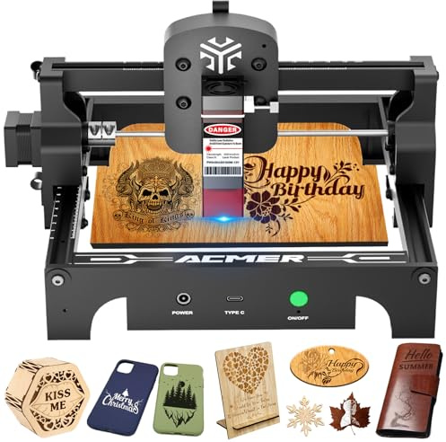 ACMER S1 2.5W tragbarer Lasergravierer, Mini-Desktopt Laserschneider mit 0.04mm Präzision, 10000 mm/min hoher Gravurgeschwindigkeit und einem Arbeitsbereich von 130 * 130mm (S1-2.5W)