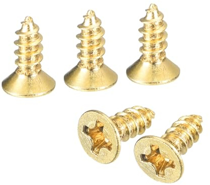 QUARKZMAN 60 Stück Holzschrauben M3×8 mm Kreuzkopf Senkkopfschrauben Farbe Messing Selbstschneidende Schrauben mit Senkkopf Senkkopfschrauben für Bürogeräte Holzmöbel Holzarbeit DIY