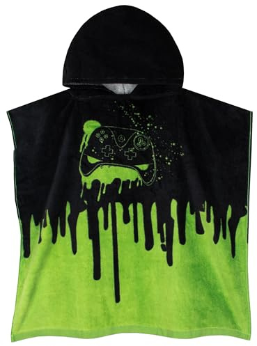 Harry Bear Poncho Serviette Gaming, Poncho A Capuche Gamer pour Enfants, Serviette De Plage Et De Piscine en Coton, Taille Unique, Noir