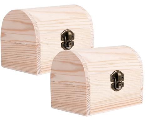 ZYDYRX 2 Stück Retro Klein Unfertige Hölzernes Schatztruhe 12x8x9cm Schmuckkästchen Aufbewahrungsbox Mini Holz Schatzkiste mit Verschluss für DIY Kunsthandwerk Party Favor Bemalen Basteln Geburtstags