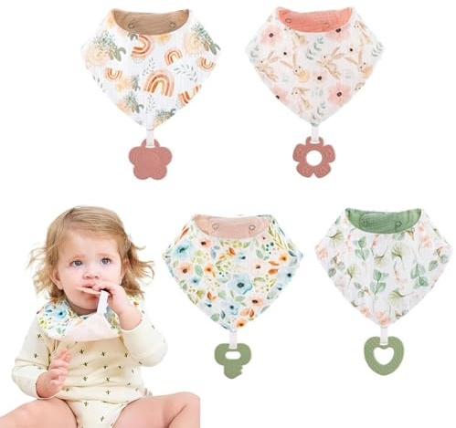 Oaygat 4 Pack Super Soft and Absorbent Drool Bibs with Adjustable Snaps for Toddlers Soft Triangular Adjustable Baby Dribble Bandana Bibs for Unisex Baby Girls & Boys