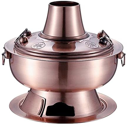 GZKDKZB Pentola Cinese in Rame, pentola Cinese Tradizionale in Rame, pentola Shabu Vintage, pentola Shabu Shabu in Rame Vintage, pentola Shabu Shabu in Acciaio Inossidabile (Rame Rosso, 36